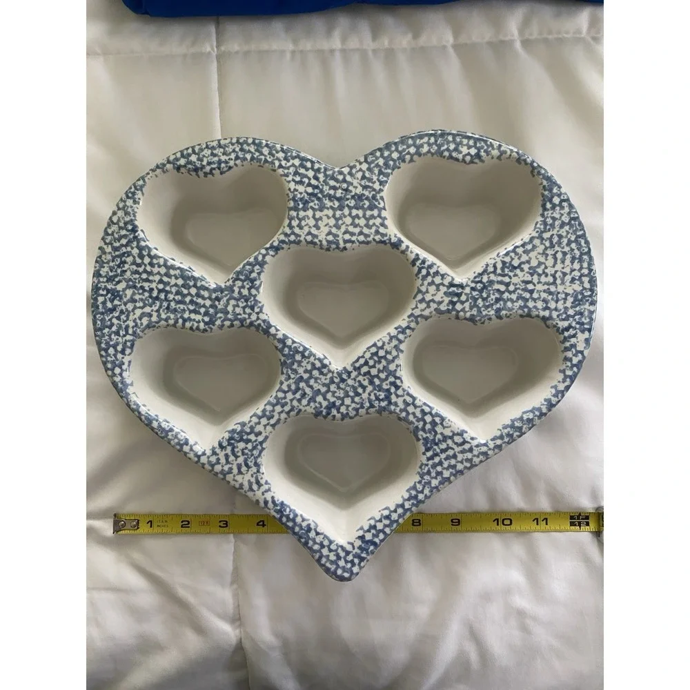 Vintage‎ Blue Spongeware Ceramic Heart Muffin Pan – Cottagecore Bakeware